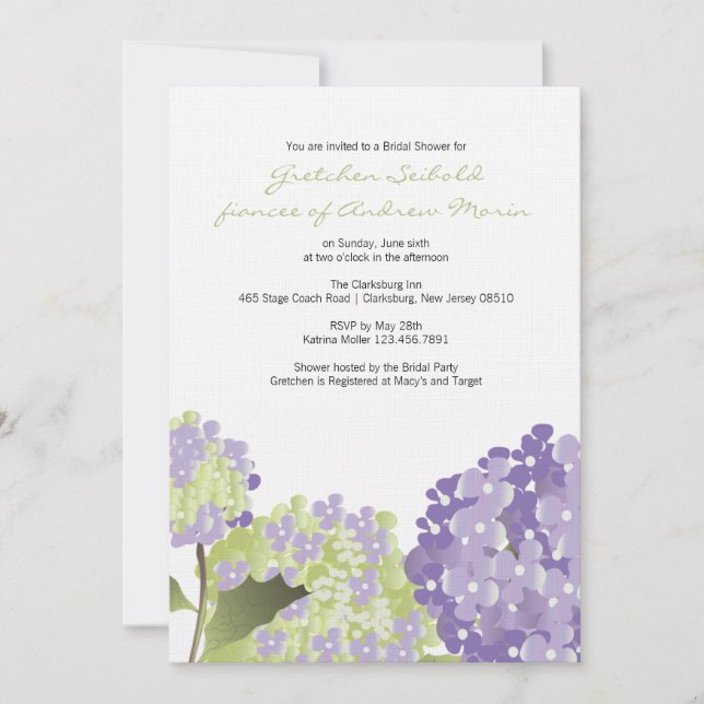 Invitación a la ducha de bodas Hydrangea (Anverso)