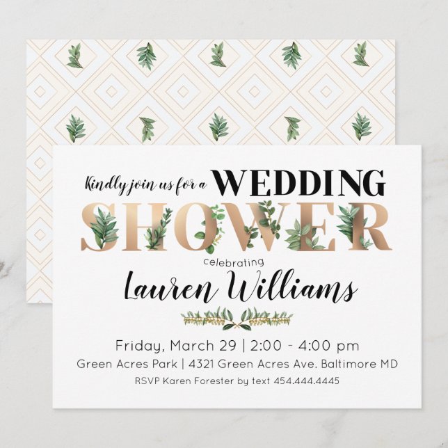 Invitación a la ducha de bodas verdes (Anverso / Reverso)
