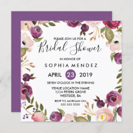 Invitación a la ducha de bonito bucal púrpura rosa