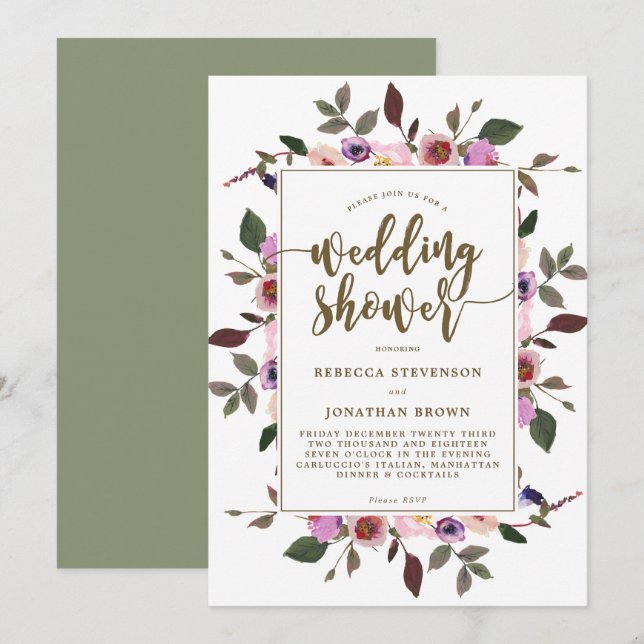invitación a la ducha de bonito floral (Anverso / Reverso)