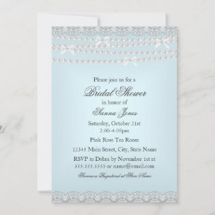 Invitación a la ducha de bonito Lace & Pearl Blue 
