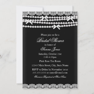 Invitación a la ducha de bonito Lace y Pearl Black