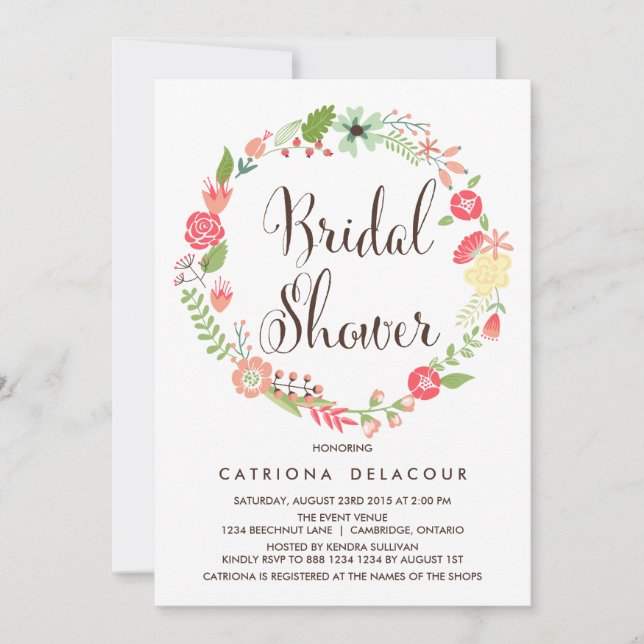 Invitación a la ducha de bonito Wreath Garden Brid (Anverso)