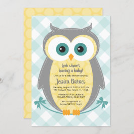 Invitación a la ducha de búho amarillo gris neutro