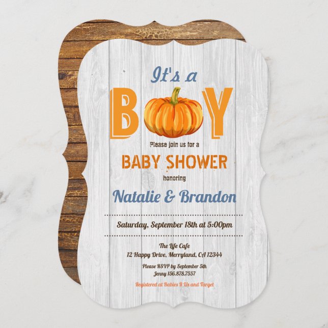 Invitación a la ducha de calabaza de madera rústic (Anverso / Reverso)