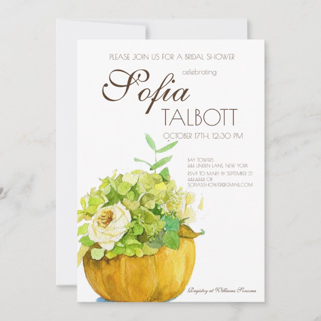 Invitación a la ducha de calabaza floral (Anverso)