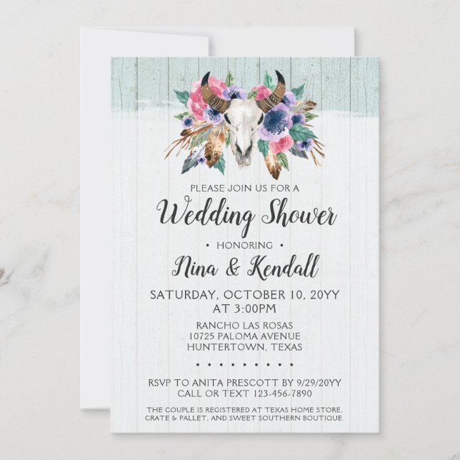 Invitación a la ducha de casamiento de cráneo de v (Anverso)