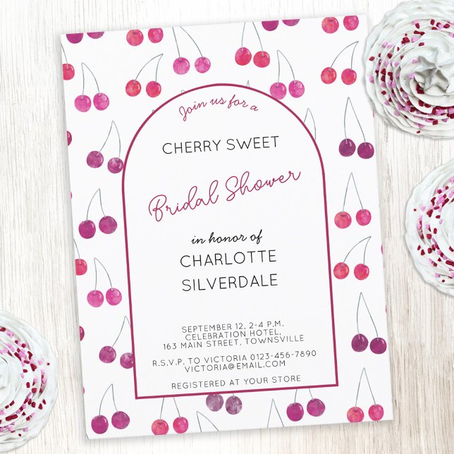Invitación a la ducha de cerezo nupcial (Watercolor cherries pattern personalized custom name text bridal shower invitation postcard)