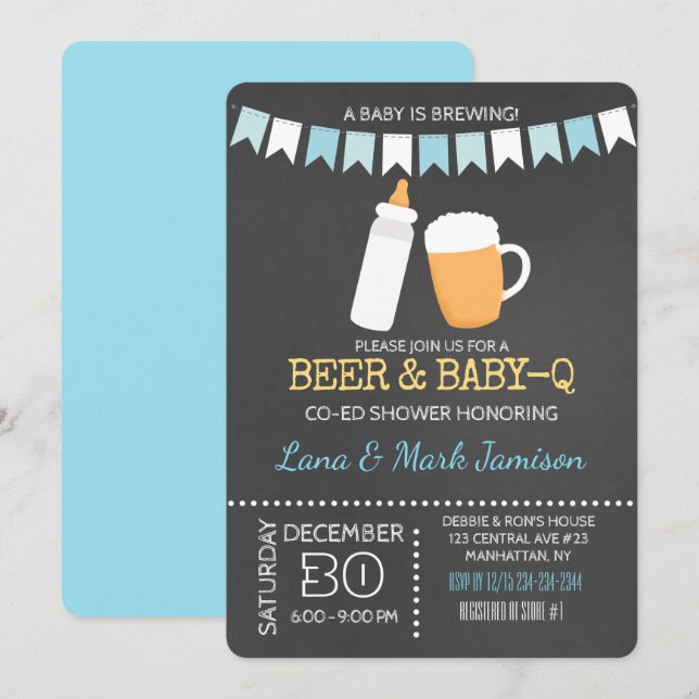 Invitación a la ducha de cerveza BQ BBQ Baby-Showe (Anverso / Reverso)