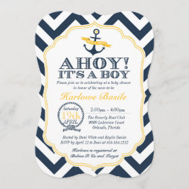 Invitación a la ducha de Chevron Baby Boy Nautical