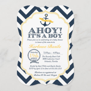 Invitación a la ducha de Chevron Baby Boy Nautical
