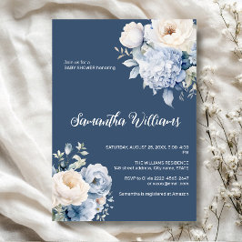 Invitación a la ducha de chica floral azul y marfi