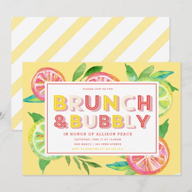 Invitación a la ducha de cítricos Brunch y bubbly (Anverso / Reverso)
