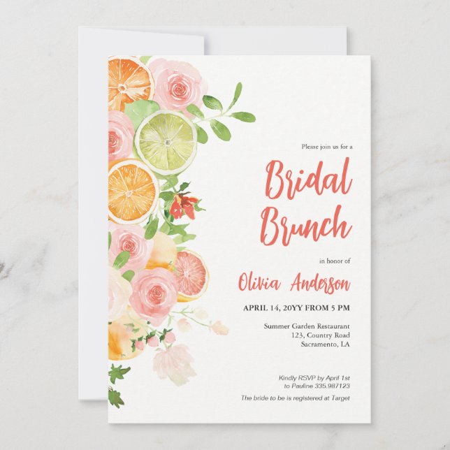 Invitación a la ducha de Citrus Bridal Brunch (Anverso)