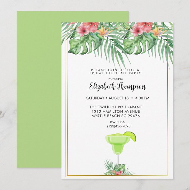Invitación a la ducha de cócteles nupciales Lime M (Anverso / Reverso)