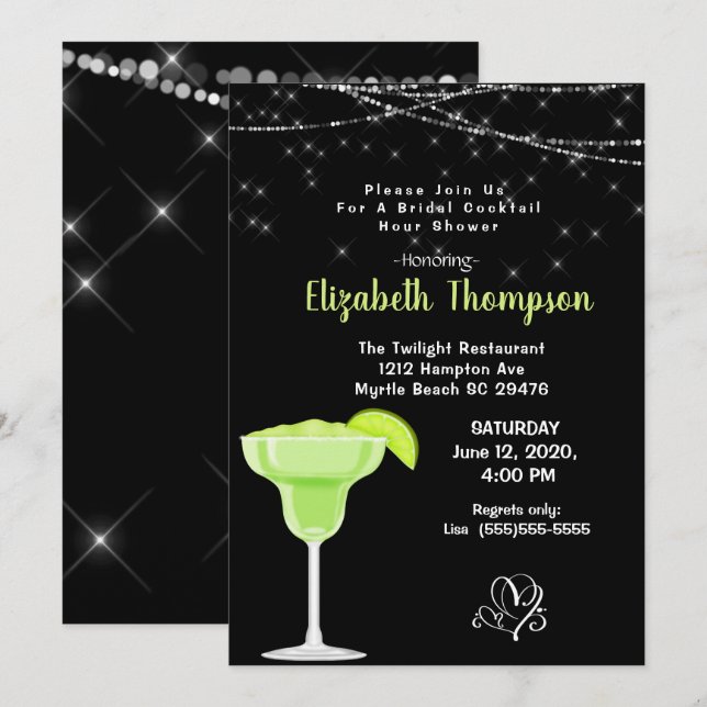 Invitación a la ducha de cócteles nupciales Lime M (Anverso / Reverso)