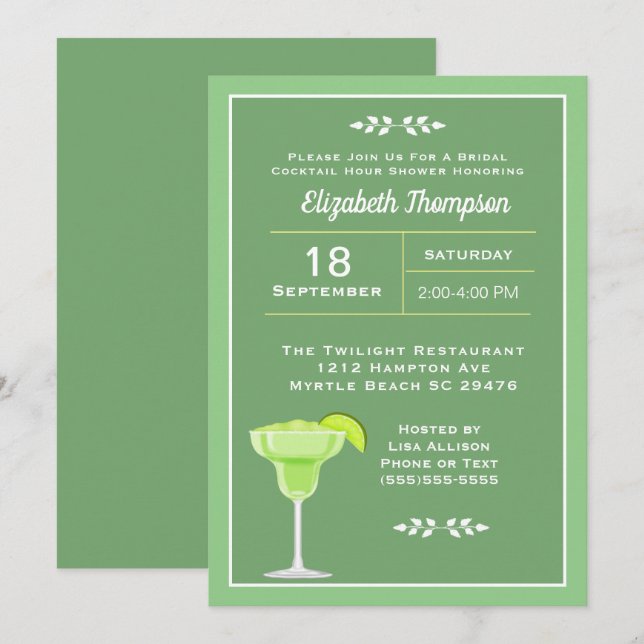 Invitación a la ducha de cócteles nupciales Lime M (Anverso / Reverso)