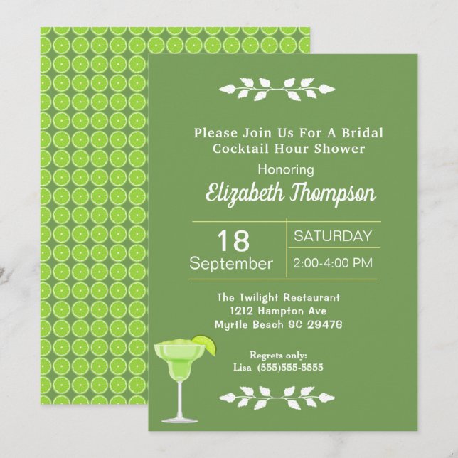 Invitación a la ducha de cócteles nupciales Lime M (Anverso / Reverso)