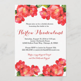 Invitación a la ducha de color rojo floral