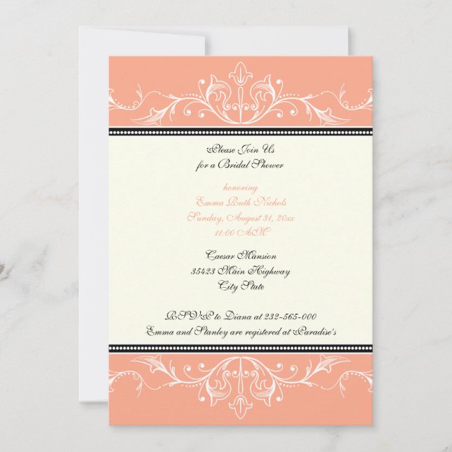 Invitación a la ducha de coral blanco ornamental (Anverso)