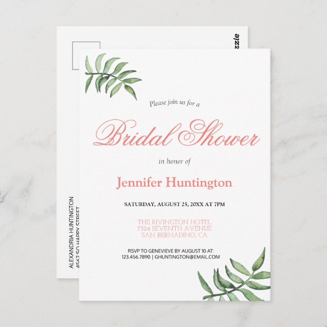 Invitación a la ducha de corales botánicos moderno (Anverso / Reverso)