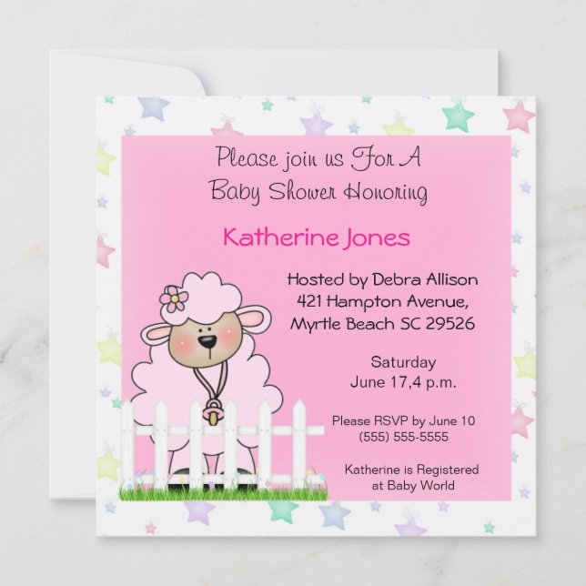 Invitación a la ducha de cordero rosa (Anverso)