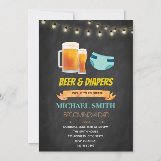 Invitación a la ducha de cumpleaños de cerveza y p (Anverso)