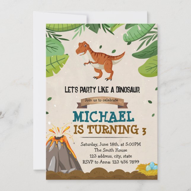 Invitación a la ducha de cumpleaños de Dinosaur (Anverso)
