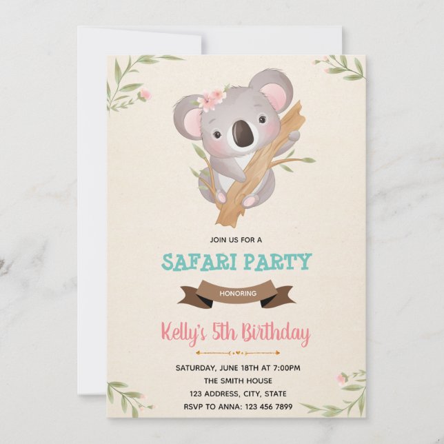 Invitación a la ducha de cumpleaños de Koala (Anverso)