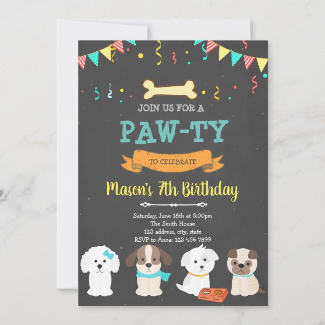 Invitación a la ducha de cumpleaños de perro masco (Anverso)