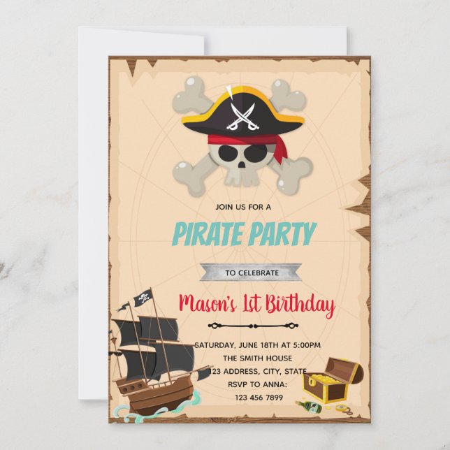 Invitación a la ducha de cumpleaños del niño pirat (Anverso)