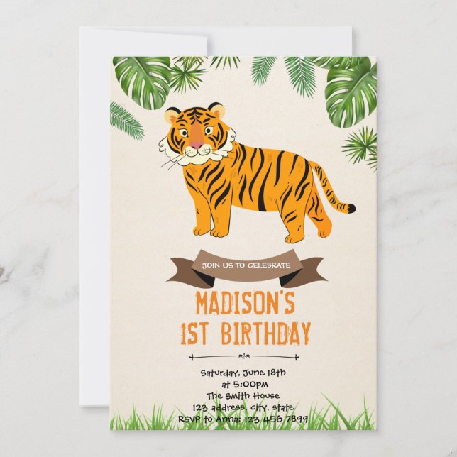 Invitación a la ducha de cumpleaños del tigre (Anverso)