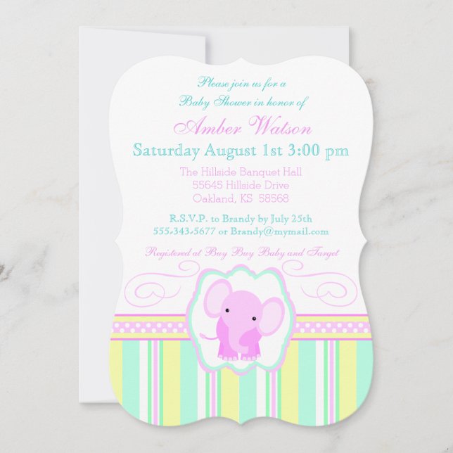 Invitación a la ducha de elefante a rayas (Anverso)