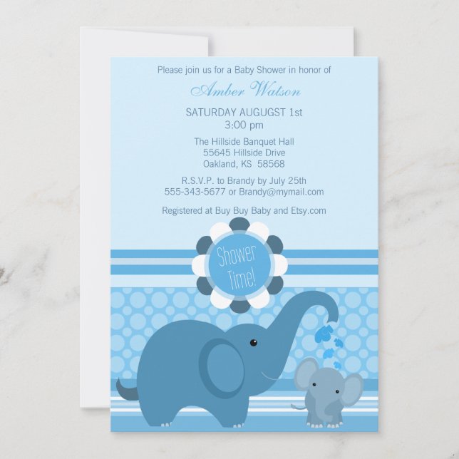Invitación a la ducha de elefante bebé (Anverso)