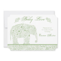 Invitación a la ducha de elefante bebé verde