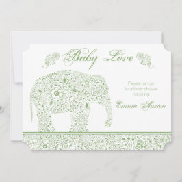 Invitación a la ducha de elefante bebé verde