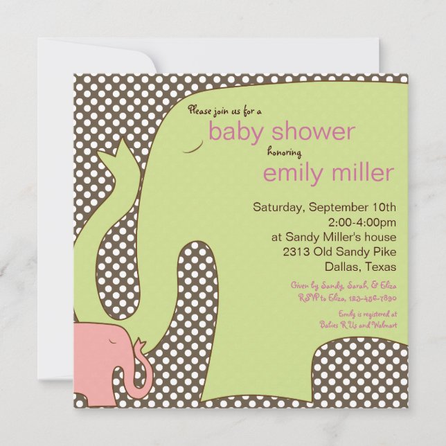 Invitación a la ducha de elefante dulce bebé (Anverso)