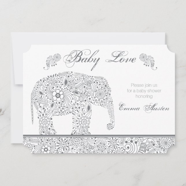Invitación a la ducha de elefante gris (Anverso)