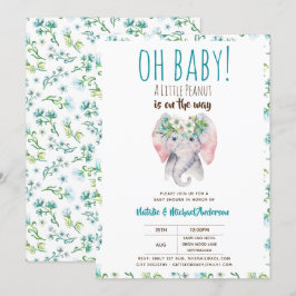 Invitación a la ducha de elefantes bebés, Boho Flo