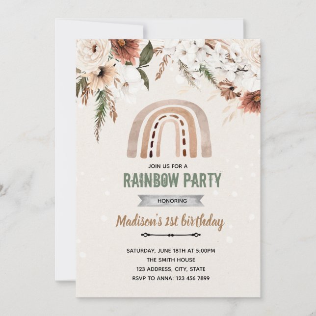 Invitación a la ducha de flores de Boho (Anverso)