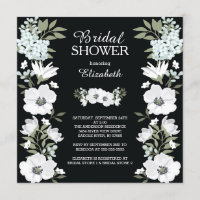 Invitación a la ducha de flores negras blancas mod