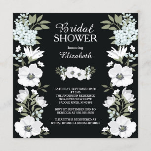 Invitación a la ducha de flores negras blancas mod