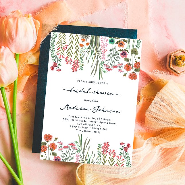 Invitación a la ducha de flores silvestres colorid (Colorful Wildflower Bridal Shower Invitation)