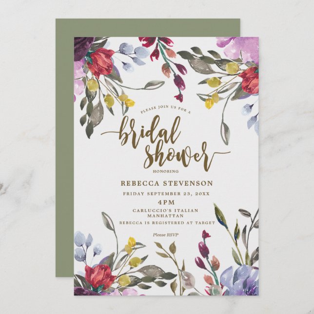 invitación a la ducha de flores silvestres de boho (Anverso / Reverso)