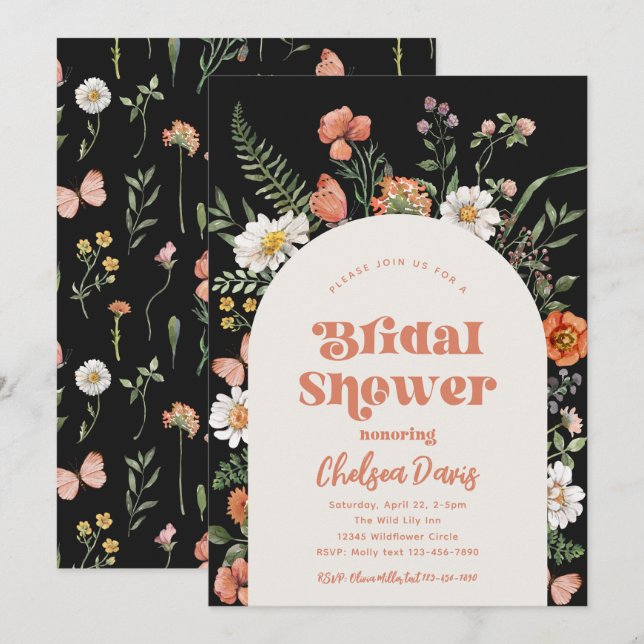 Invitación a la ducha de flores silvestres | Novia (Anverso / Reverso)