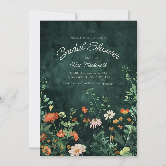 Invitación a la ducha de flores silvestres verde a (Anverso)