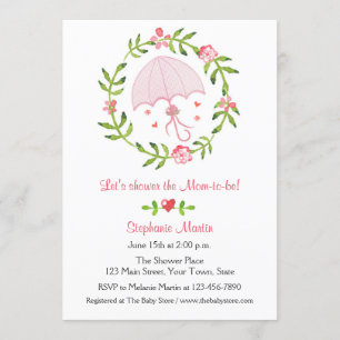 Invitación a la ducha de flores y paraguas rosados