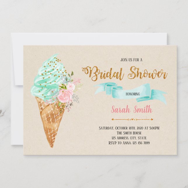 Invitación a la ducha de helados florales de novia (Anverso)