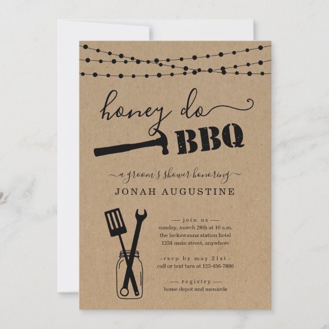 Invitación a la ducha de Honey Do BBQ Groom (Anverso)