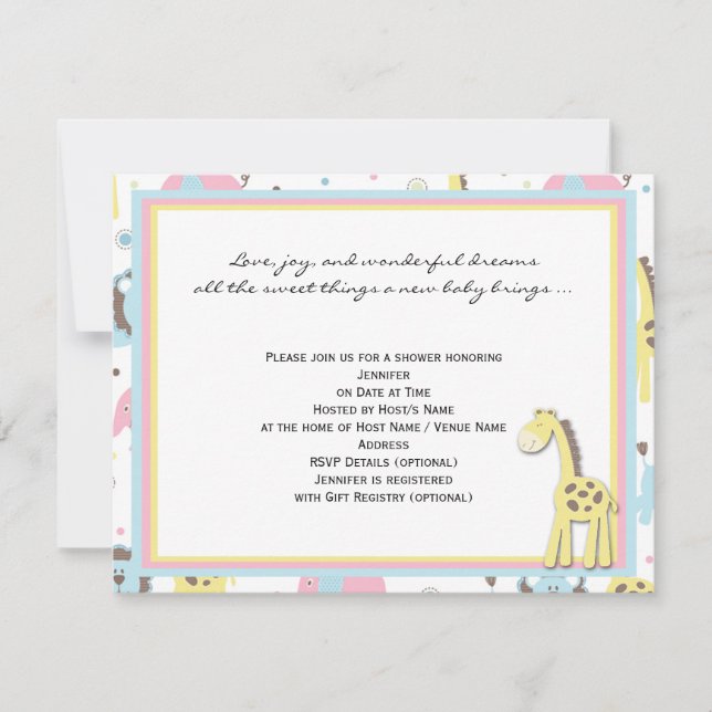 Invitación a la ducha de jirafas amarillas de anim (Anverso)
